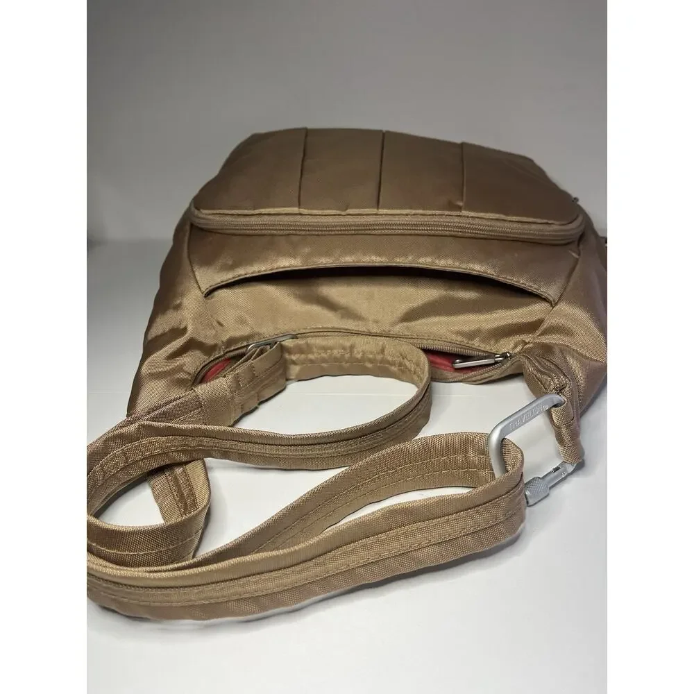 TRAVELON Anti-Theft Classic Crossbody Bucket Bag Tan Slash Proof RFID Locking